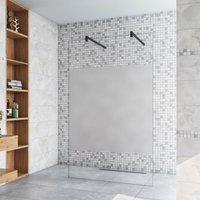 77.7x200cm+ mit 2 90cm Schwarz Stabilisator 8mm Nano Sicherheitsglas Walk in Milchglas Streifen Duschwand Duschabtrennung von DUSCHPARADIES-DE