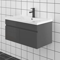 80cm Badmöbel Set Badezimmer Waschtisch mit Unterschrank Gäste wc Anthrazit Hochglanz von DUSCHPARADIES-DE