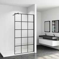 80x200cm Schwarze Gittermuster FormDuschabtrennung 8mm Nano esg Duschwand Duschabtrennung + f Form:90cm Stabilisator von DUSCHPARADIES-DE