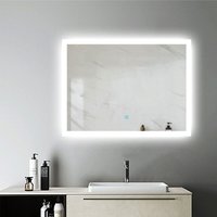 80x60cm LED Badspiegel Touch Antibeschlage Kaltweiß 6000k Honrizontal&Vertikal Badezimmerspiegel mit Beleuchtung - Weiß von DUSCHPARADIES-DE