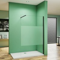 85x200cm Schwarzrahmen Duschabtrennung Walk In 8mm Nano esg Milchglasstreifen Duschabtrennung + 73-120cm Stabilisator Höhe 200cm von DUSCHPARADIES-DE
