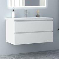 Duschparadies-de - 100 cm Badmöbel Set Unterschrank 2 Schubladen soft close Badezimmermöbel Selbstmontierter mit Weiß Mineralguss waschtisch von DUSCHPARADIES-DE