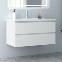 Duschparadies-de - 100 cm Badmöbel Set Unterschrank 2 Schubladen soft close Badezimmermöbel Selbstmontierter mit Weiß keramik waschtisch Unterschrank von DUSCHPARADIES-DE