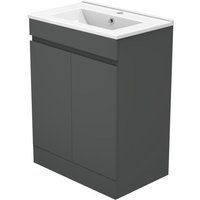 Duschparadies-de - 50 cm Badmöbel Set Unterschrank soft close Standschrank Selbstmontierter mit Weiß keramik waschtisch Unterschrank mit Anthrazit von DUSCHPARADIES-DE