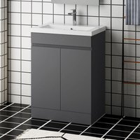 Duschparadies-de - 60 cm Badmöbel Set Unterschrank soft close Standschrank Selbstmontierter mit Weiß Mineralguss waschtisch Unterschrank mit Anthrazit von DUSCHPARADIES-DE
