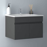 60 cm Waschtisch mit Unterschrank Badmöbel Set mit Waschbecken Keramik dünn Gäste wc Anthrazit Matt von DUSCHPARADIES-DE