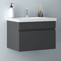 60 cm Waschtisch mit Unterschrank Badmöbel Set mit Waschbecken Mineralguss Gäste wc Anthrazit Matt von DUSCHPARADIES-DE