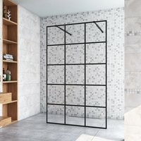 Duschparadies-de - 77.7x200cm+ mit 2 73-120cm Schwarz Stabilisator 8mm Nano Sicherheitsglas Walk in Gittermuster Streifen Duschwand Duschabtrennung Duschparadies-de - 77.7x200cm+ mit 2 73-120cm Schwarz Stabilisator 8mm Nano Sicherheitsglas Walk in Gittermuster Streifen Duschwand Duschabtrennung von DUSCHPARADIES-DE