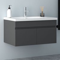 80 cm Waschtisch mit Unterschrank Badmöbel Set Gäste wc Anthrazit Matt mit Waschbecken Keramik von DUSCHPARADIES-DE