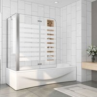 B:120xT:80xH:140cm Links Montage Badewannenaufsatz mit nano Glas Badewannenfaltwand esg Duschwand für Badewanne - Echtglas Dekor Querstreifen von DUSCHPARADIES-DE