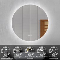 Led Rund Badspiegel drei Lichtfarbe dimmbar Speicherfunktion Touch/Wandschalter Beschlagfrei Runder Spiegel automatische Abschaltung 80cm von DUSCHPARADIES-DE