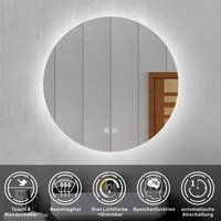 Led Rund Badspiegel drei Lichtfarbe dimmbar Speicherfunktion Touch/Wandschalter Beschlagfrei Runder Spiegel automatische Abschaltung 50cm von DUSCHPARADIES-DE
