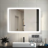Duschparadies-de - led Badezimmer Spiegel mit Uhr Bluetooth Beschlagfrei Badspiegel mit Speicherfunktion Warm/Neutral/Kaltweiß Dimmbar ce IP44 80x60cm von DUSCHPARADIES-DE