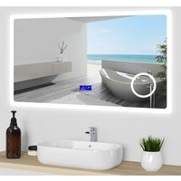LED Badspiegel mit Uhr Bluetooth 3-fache Vergrößerung Beschlagfrei Badezimmer Spiegel CE IP44 mit Speicherfunktion Warm/Neutral/Kaltweiß Dimmbar von DUSCHPARADIES-DE