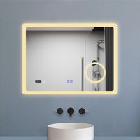 Led Badezimmer Spiegel mit Bluetooth Uhr 3-fache Vergrößerung Beschlagfrei Badspiegel mit Speicherfunktion Warm/Neutral/Kaltweiß Dimmbar ce IP44 von DUSCHPARADIES-DE