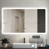 Duschparadies-de - led Badezimmer Spiegel mit Uhr Bluetooth Beschlagfrei Badspiegel mit Speicherfunktion Warm/Neutral/Kaltweiß Dimmbar ce IP44 von DUSCHPARADIES-DE