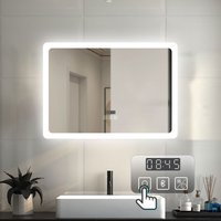 Led Badezimmer Spiegel mit Uhr Bluetooth Beschlagfrei Badspiegel mit Speicherfunktion Warm/Neutral/Kaltweiß Dimmbar ce IP44 70x50cm von DUSCHPARADIES-DE