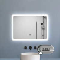 Led Badspiegel mit Uhr 3 Lichtfarbe Dimmbar Beschlagfrei Speicherfunktion Badezimmer Spiegel mit Beleuchtung ce IP44 70x50cm Horizontale Installation von DUSCHPARADIES-DE