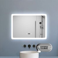 Duschparadies-de - led Badspiegel mit Uhr 3 Lichtfarbe Dimmbar Beschlagfrei Speicherfunktion Badezimmer Spiegel mit Beleuchtung ce IP44 70x50cm von DUSCHPARADIES-DE
