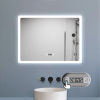 Led Badspiegel mit Uhr 3 Lichtfarbe Dimmbar Beschlagfrei Speicherfunktion Badezimmer Spiegel mit Beleuchtung ce IP44 80x60cm Horizontale Installation von DUSCHPARADIES-DE