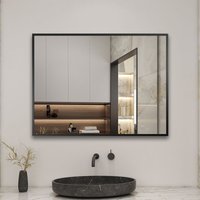 Rechteckig Dekorativer Spiegel mit schwarzer Aluminiumrahmen Einfacher Wandspiegel Kosmetikspiegel für Schlafzimmer Wohnzimmer Badezimmer 80x60cm von DUSCHPARADIES-DE
