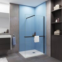 Schwarz Duschwand Walk-In,ESG Klarglas 8mm,80x200cm,mit Stabilisierungsstangemit:73-120cm,mit Ablage + Handtuchhalter Schwarz Duschwand Walk-In,ESG Klarglas 8mm,80x200cm,mit Stabilisierungsstangemit:73-120cm,mit Ablage + Handtuchhalter von DUSCHPARADIES-DE
