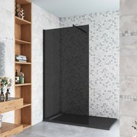 Schwarze Duschkabine 100x200cm Duschwand mit Glasschutzfolie 8mm NANO-ESG Walk in Duschtrennwand+70-120cm Stabilisator von DUSCHPARADIES-DE