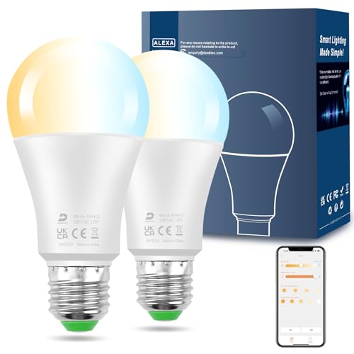 DUSKTEC Alexa Glühbirne E27, Smarte LED Birnen Lampe 12W Warmweiss bis Kaltweiss Dimmbar via APP, Bluetooth Leuchtmittel, Sehr Hell Light Bulb Matt, Birnenform A60 Energiesparlampe, 2 Stück von DUSKTEC