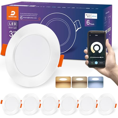 DUSKTEC Einbaustrahler LED Smart, LED Spots 230V 7W Dimmbar mit APP, Deckenspots Warm und Kaltweiss 2700K-6000K, Kompatibel mit Alexa, Spots Deckenleuchte, Einbauleuchten Decke 68mm für Bad 6er Set von DUSKTEC