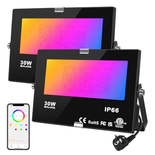 DUSKTEC LED Strahler RGB Warmweiß Außen Dimmbar, 2er Flutlicht LED Scheinwerfer Bunt 30W mit Stecker, Flutlichtstrahler Bluetooth APP Steuerung IP66 Wasserdicht, Fluter Beleuchtung Innen Outdoor Baum DUSKTEC LED Strahler RGB Warmweiß Außen Dimmbar, 2er Flutlicht LED Scheinwerfer Bunt 30W mit Stecker, Flutlichtstrahler Bluetooth APP Steuerung IP66 Wasserdicht, Fluter Beleuchtung Innen Outdoor Baum von DUSKTEC