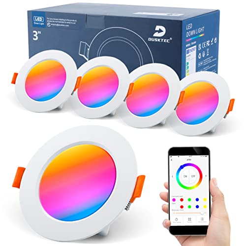 DUSKTEC Einbaustrahler LED RGB 7W, 230V LED Spots Farbwechsel 4er Set, Spots Deckenleuchte Bunt Bluetooth, IP44 LED Deckenspots Weiß, Deckenstrahler Farbig, Einbauleuchten Dimmbar via APP von DUSKTEC