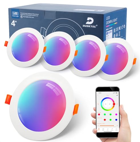 LED Einbaustrahler RGB 230V, Smarte LED Spots Flach Alexa Kompatibel, Bluetooth Deckenspots Farbwechsel 10W 1000LM, IP44 Deckenstrahler Einbauleuchten Weiß Dimmbar mit App Steuerung DT von DUSKTEC