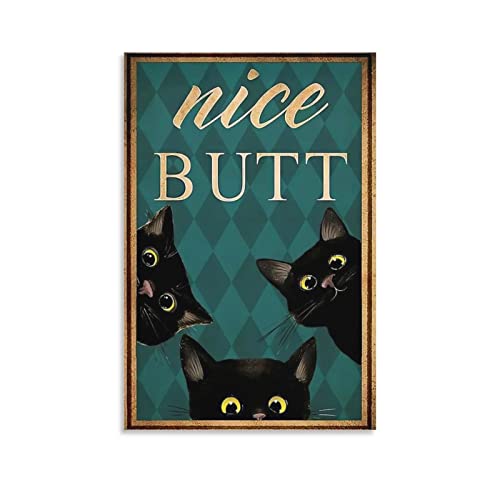 DUSUL Nice Butt – Schwarze Katze Poster, dekoratives Gemälde, Leinwand, Wandkunst, 20 x 30 cm von DUSUL