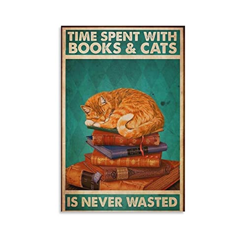 DUSUL Poster mit der Aufschrift "Time Spent with Books Or Cat Is Never Wasted", 20 x 30 cm von DUSUL