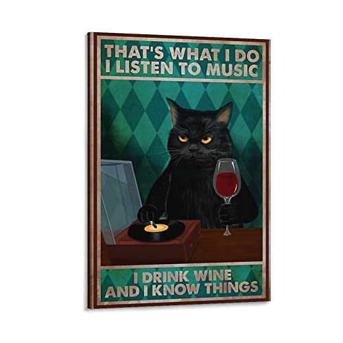 That's What I Do I Listen to Music – I Drink Wine And I Know Things Black Cat Poster für Zimmer, ästhetische Wandkunst, 30 x 45 cm von DUSUL