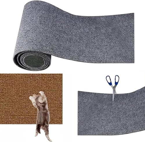 Selbstklebend Kratzteppich Katze Wand, Kratzwand für Katzen, DIY Trimmbarer Kratzteppich Katze, Kratzmatte Wand für Schützt Teppiche Sofa Möbelschutz (B,Light Gray) von DUTACK