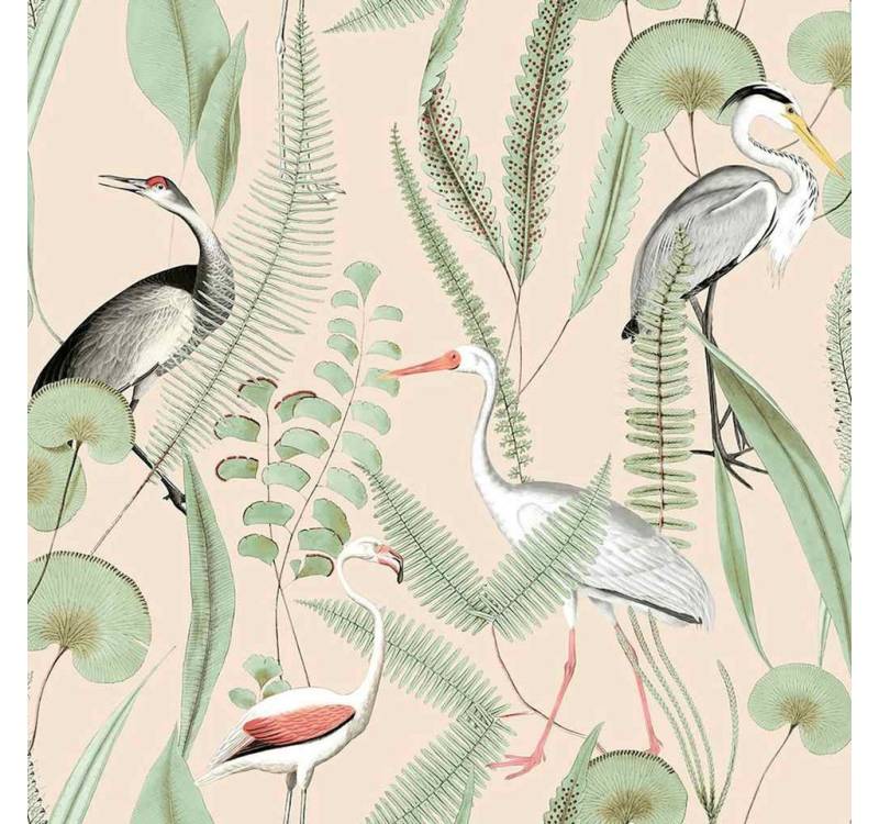 DUTCH WALLCOVERINGS Fototapete Tapete Flamingo Creme und Mintgrün, (1 St) von DUTCH WALLCOVERINGS
