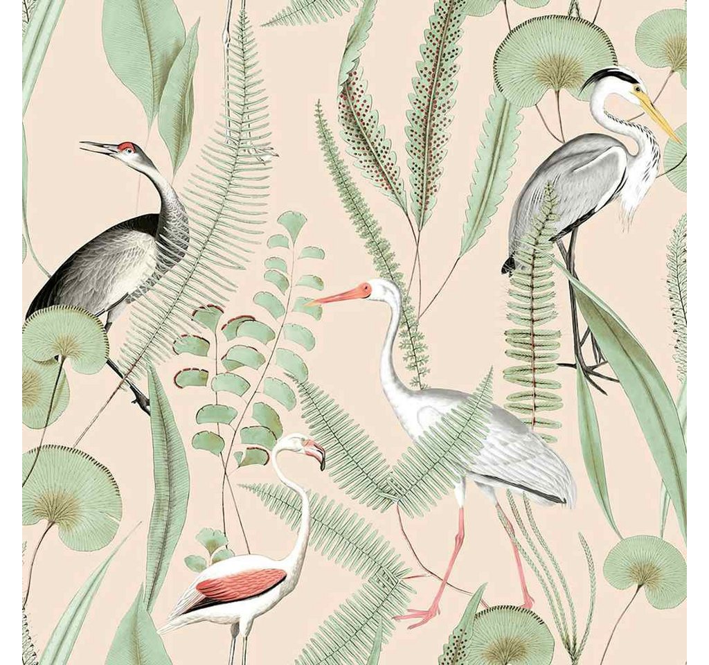 DUTCH WALLCOVERINGS Fototapete Tapete Flamingo Creme und Mintgrün, (1 St) von DUTCH WALLCOVERINGS