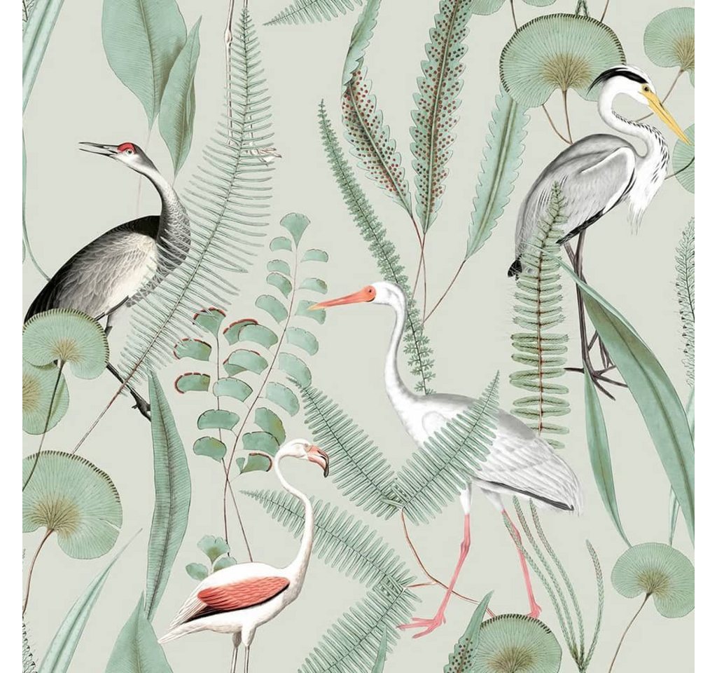 DUTCH WALLCOVERINGS Fototapete Tapete Flamingo Mintgrün, (1 St) von DUTCH WALLCOVERINGS
