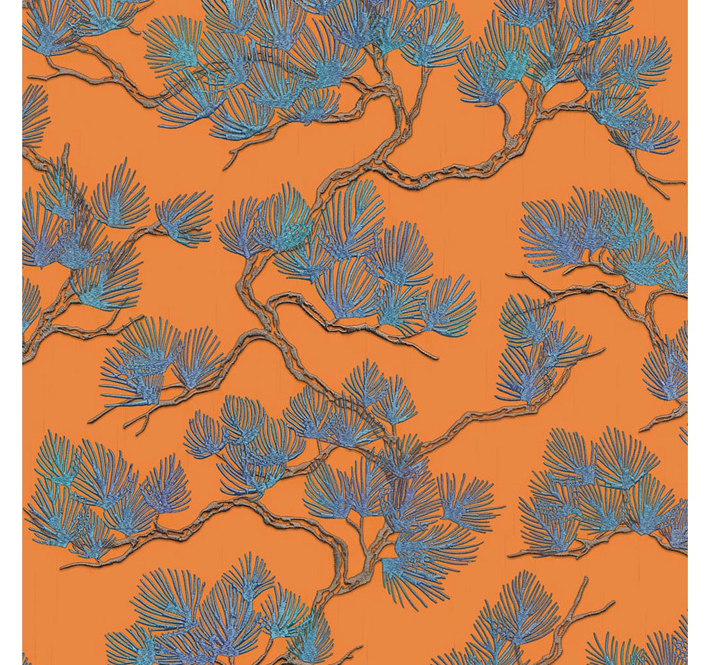 DUTCH WALLCOVERINGS Fototapete Tapete Kiefer-Motiv Blau und Orange, (1 St) von DUTCH WALLCOVERINGS