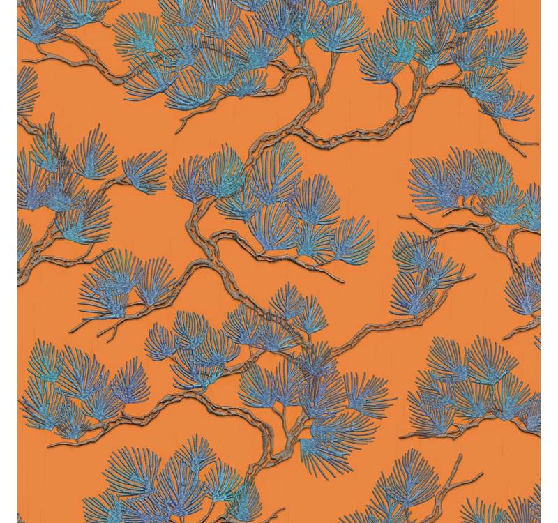DUTCH WALLCOVERINGS Fototapete Tapete Kiefer-Motiv Blau und Orange, (1 St) von DUTCH WALLCOVERINGS