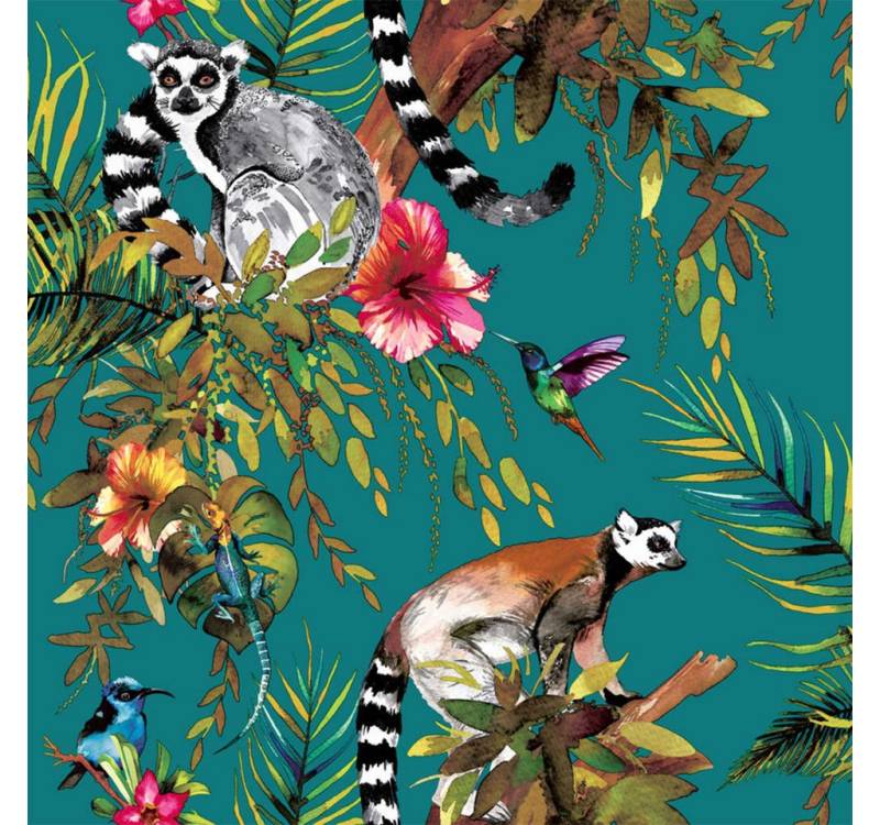DUTCH WALLCOVERINGS Fototapete Tapete Lemur-Motiv Grün 12402, (1 St) von DUTCH WALLCOVERINGS