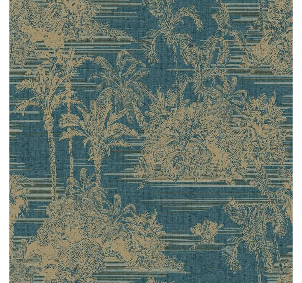 DUTCH WALLCOVERINGS Fototapete Tapete Tropical Dunkelblau und Golden, (1 St) von DUTCH WALLCOVERINGS