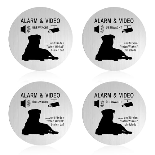 4 Stück Alarm und Videoüberwacht Schild Hund Achtung Videoüberwachung Schild Selbstklebend Warnung vor Dem Hund Schilder Aluminium Aufkleber Kameraüberwachung von DUTIFUL