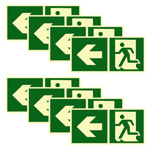 8 Stück Notausgangsschild Nachleuchtend Selbstklebend Fluchtwegschilder Nachleuchtend Hochwertiges Notausgang Schild PVC Fluchtwegschilder Rettungswege (Pfeil Nach Links) von DUTIFUL
