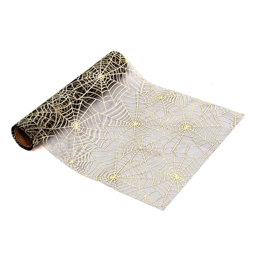 Halloween Tischläufer Spinnennetz 28cm x 5m Tischdecke Spinnennetz Organza Spinnennetz Tischläufer Halloween Tischdeko für Wohnzimmer Esszimmer Kamin Halloween Party Dekoration von DUTIFUL