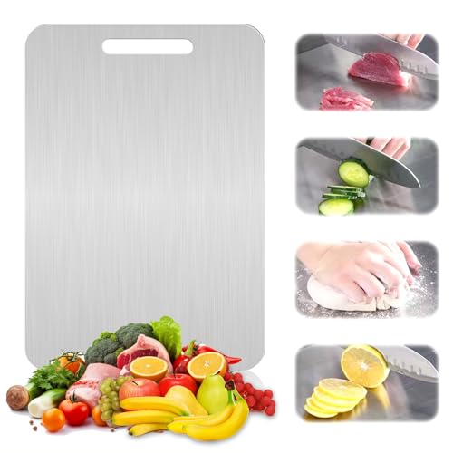 Titan Schneidebrett Edelstahl Schneidebrett Lebensmittelqualität Schneidebrett aus Titan BPA Frei Titanium Cutting Board Schneidebrett für Fleisch Brot Gemüse Obst Schneiden (34 x 23cm) von DUTIFUL