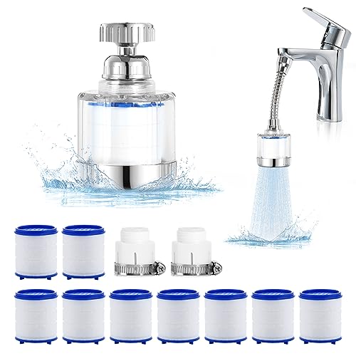 Wasserfilter Wasserhahn 360° Wasserhahn Filter Wasserhahn Aufsatz mit 9 Stück PP-Baumwollfilterelement und Wasserhahn Verlängerung Wasserhahn Entkalker Aufsatz Wasserhahnfilter für Badezimmer Küche von DUTIFUL