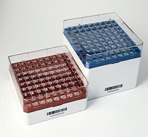 DUTSCHER 390721 CryoGen 2D Aufbewahrungsbox für 81 Schrecken von 3-4-5 ml - 132 x 132 x 94 mm - weißer Boden/blaues Gitter (nicht kompatibel mit 4 ml Innenschrauben) von DUTSCHER