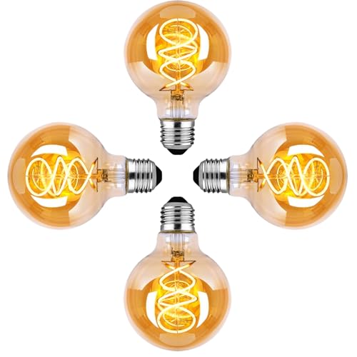 DUTSUGUAR Edison Vintage Glühbirne E27, E27 LED Vintage Dimmbar 4W Glühbirne LED Warmweiss Ideal für Dekorative Nostalgie und Retro Beleuchtung, Bernstein- 4 Stück (G80) von DUTSUGUAR